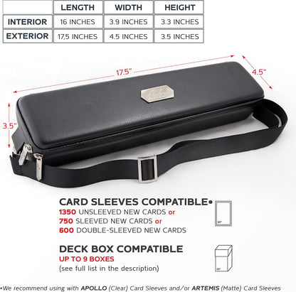 Quiver Time Black Quiver Card Carrying Case - TCG Cards Deck Box Holder for Trading Cards, MTG Bag Playing Card Case (+Wrist & Shoulder Strap, Dividers, Separators, Corner Pads + 100 Apollo Sleeves)