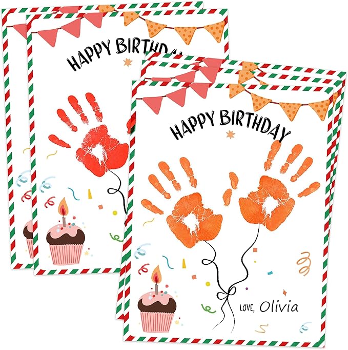 NZSXU Happy Birthday Handprint Keepsake Gifts, 10 Bulk DIY Handprint Funny Birthday Cards for Women & Men, Family Handprint Kit, Birthday Games for Party Activity Decorations Celebration Ideas