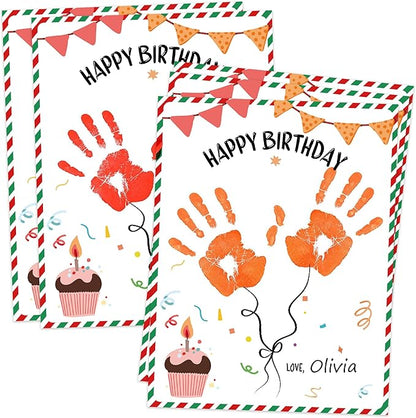 NZSXU Happy Birthday Handprint Keepsake Gifts, 10 Bulk DIY Handprint Funny Birthday Cards for Women & Men, Family Handprint Kit, Birthday Games for Party Activity Decorations Celebration Ideas