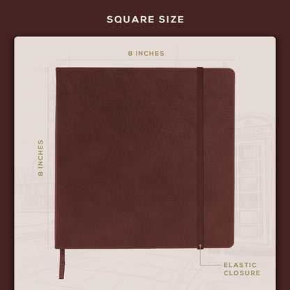 Beechmore Books Square Sketchbook – 8x8 Premium Vegan Leather Bound Large Sketch Book Hardcover with 156 Thick 160gsm Perforated Ivory Pages, Blank Sketch Pad, Gift Boxed Back Pocket, Ribbon Bookmark