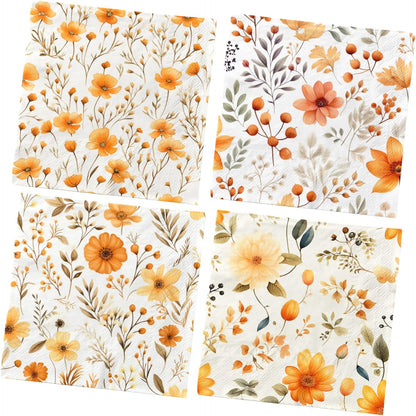40Pcs Fall Napkins,Fall Baby Shower Decorations Autumn Harvest Party Napkins Maple Leaf Flower Theme Decoration for Baby Shower,Birthday Party