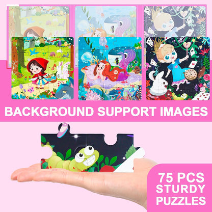 Magnetic Puzzles for Kids Ages 3-5, 3 in 1 Toddler Fairy Jigsaw Puzzle Book, Kids Travel Puzzles Toys, Preschool Learning Toy for Kids 3-8 Year (Fairy Tales)