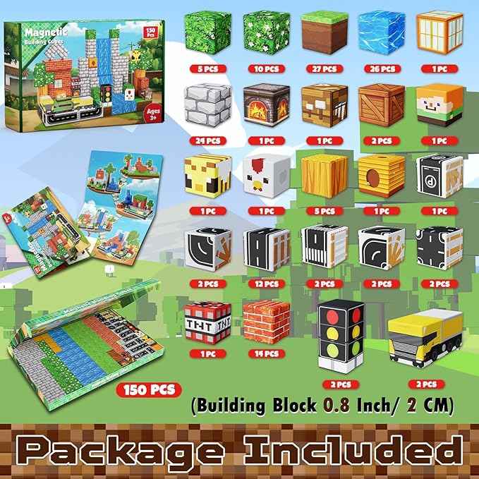 Magnetic Blocks - 150PCS Magnetic Building Blocks Road Forest Magnetic Cubes - STEM Toys for Montessori Toddler Birthday Gifts -STEM Sensory Construction Toys for Kids Ages 3+ for Boy & Girl