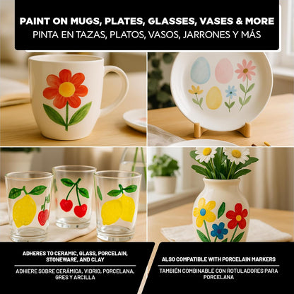 Ceramic and Porcelain Paint Set 6 x 1.52 fl oz - Metallic Magic – Dishwasher Safe – Perfect for Mug, Tile & Creative DIY Projects