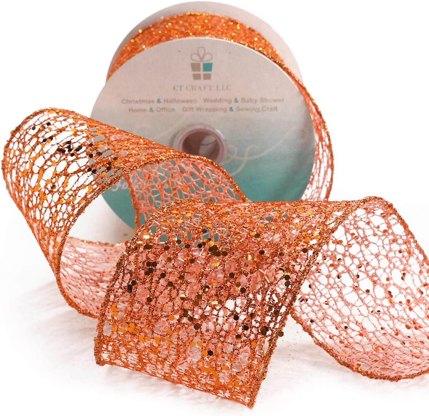 CT CRAFT LLC Sparkling Glitter Mesh Wired Ribbon 2.5" x 10 Yards Bronze Orange for Christmas Home Decor Bow Gift Wrapping DIY Crafts Wreath - Crafty Corner
