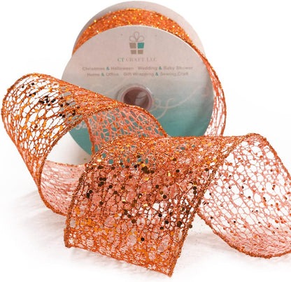 CT CRAFT LLC Sparkling Glitter Mesh Wired Ribbon 2.5" x 10 Yards Bronze Orange for Christmas Home Decor Bow Gift Wrapping DIY Crafts Wreath - Crafty Corner