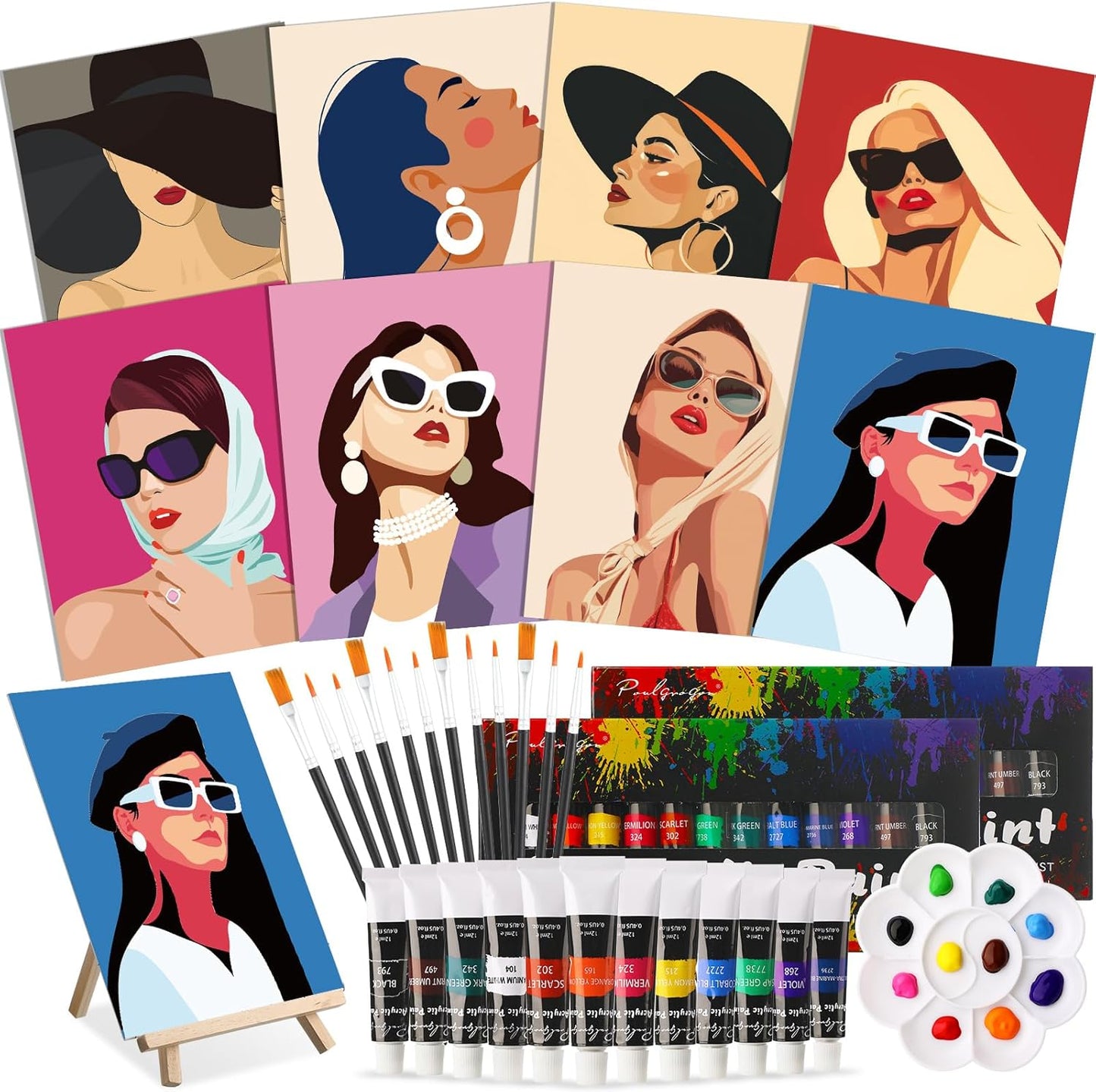 Cholemy 36 Pcs Paint and Sip Kit for Adults 8''x10'' Pre Drawn Canvas for Painting DIY Afro Acrylic Painting Kit Wood Easel Brushes Date Night Bulk for Christmas Party Gifts(Modern Woman) - Crafty Corner