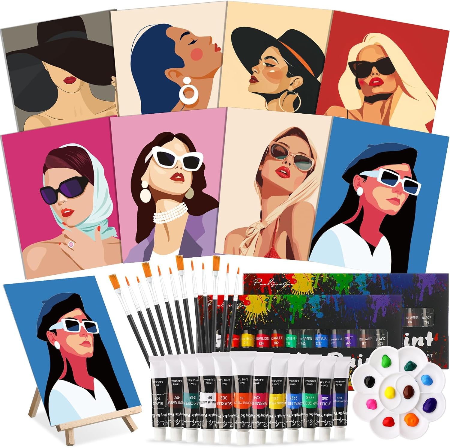 Cholemy 36 Pcs Paint and Sip Kit for Adults 8''x10'' Pre Drawn Canvas for Painting DIY Afro Acrylic Painting Kit Wood Easel Brushes Date Night Bulk for Christmas Party Gifts(Modern Woman) - Crafty Corner