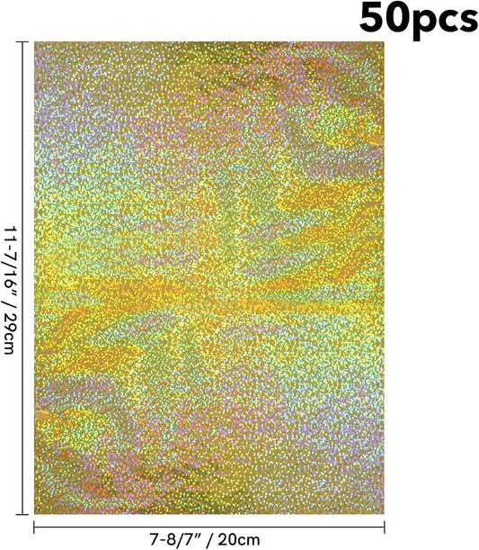 Briartw 20x29cm Hot Foil Paper 50 Sheets Pack Toner Reactive Foil Hot Stamping Foil Paper by Laser Printer and Laminator for Scrapbooking Craft Cardmaking DIY Album (Gold Crystal Point, 50 Sheets)