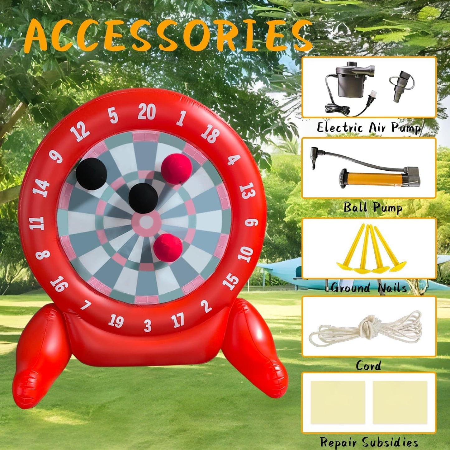 6Ft Tall Giant Kick Darts Games Inflatable Giant Kick Darts Games,Jumbo Outdoor Soccer Green Target Dartboard with Soccer Balls and Air Pump for Sports