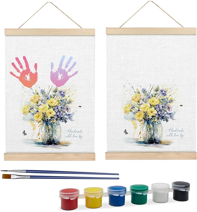 Handprint Flower Kit – 12x16 inches Flower Bouquet Handprint Art Kit with Acrylic Paints – DIY Family Keepsake Craft, Mother Daughter Activity, Mother's Day Birthday Gifts Fit for Mom, Grandma, BH03