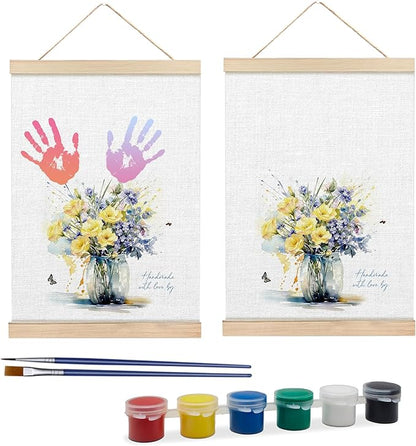 Handprint Flower Kit – 12x16 inches Flower Bouquet Handprint Art Kit with Acrylic Paints – DIY Family Keepsake Craft, Mother Daughter Activity, Mother's Day Birthday Gifts Fit for Mom, Grandma, BH03
