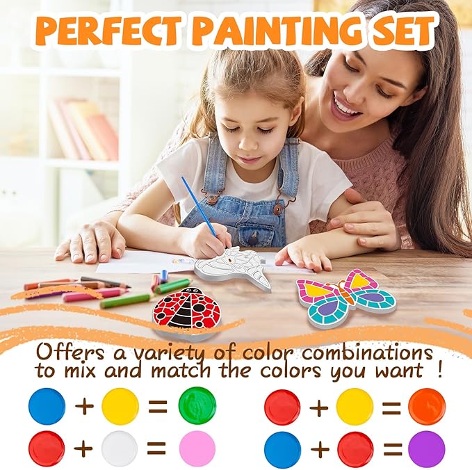 Stepping Stones Painting Kit for Kids Ages 4-12 - 5 Pack Paint Your Own Garden Stones with Butterfly, Unicorn & Ladybug Designs, Outdoor Art & Craft Activity Set, Christmas Gifts for Boys & Girls