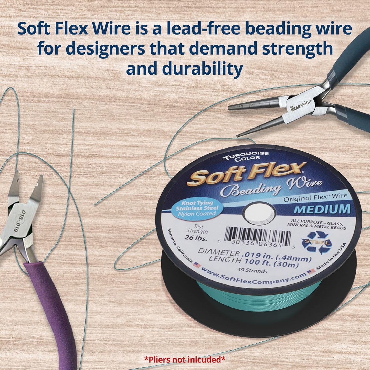 Soft Flex 49 Strand Beading Wire - Medium 0.19 Diameter - 100 Feet Nylon Design Wire - Crafty Corner