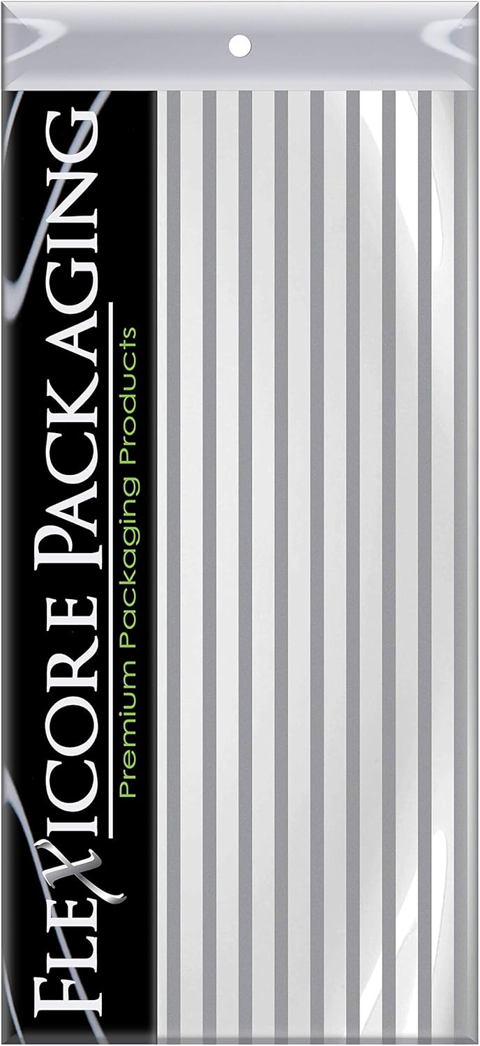 Flexicore Packaging Metallic Silver Pin Stripe Print Gift Wrap Tissue Paper Size: 15 Inch X 20 Inch | Count: 100 Sheets | Color: Silver Pin Stripe