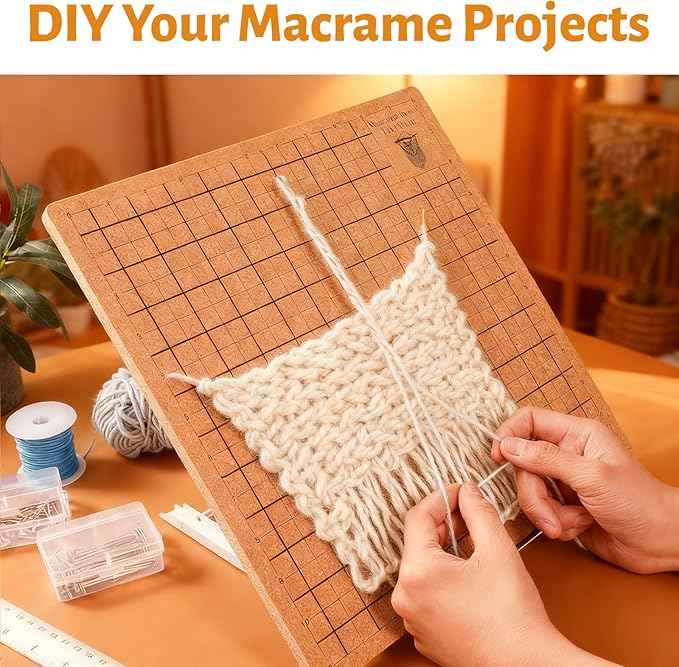 108 Pcs Macrame Board and Pins Kit, 12×16 Inch Wood Macrame Board and Metal Adjustable Holder for Braiding, Knotting and Bracelet Creating