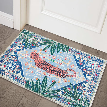 Tropical Jungle Rugs, 2x3 Faux Wool Botanical Boho Throw Rugs for Bathroom Kitchen Small Indoor Entryway Rug Modern Vintage Distressed Hippie Indian Accent Floor Mat Non-Slip Washable