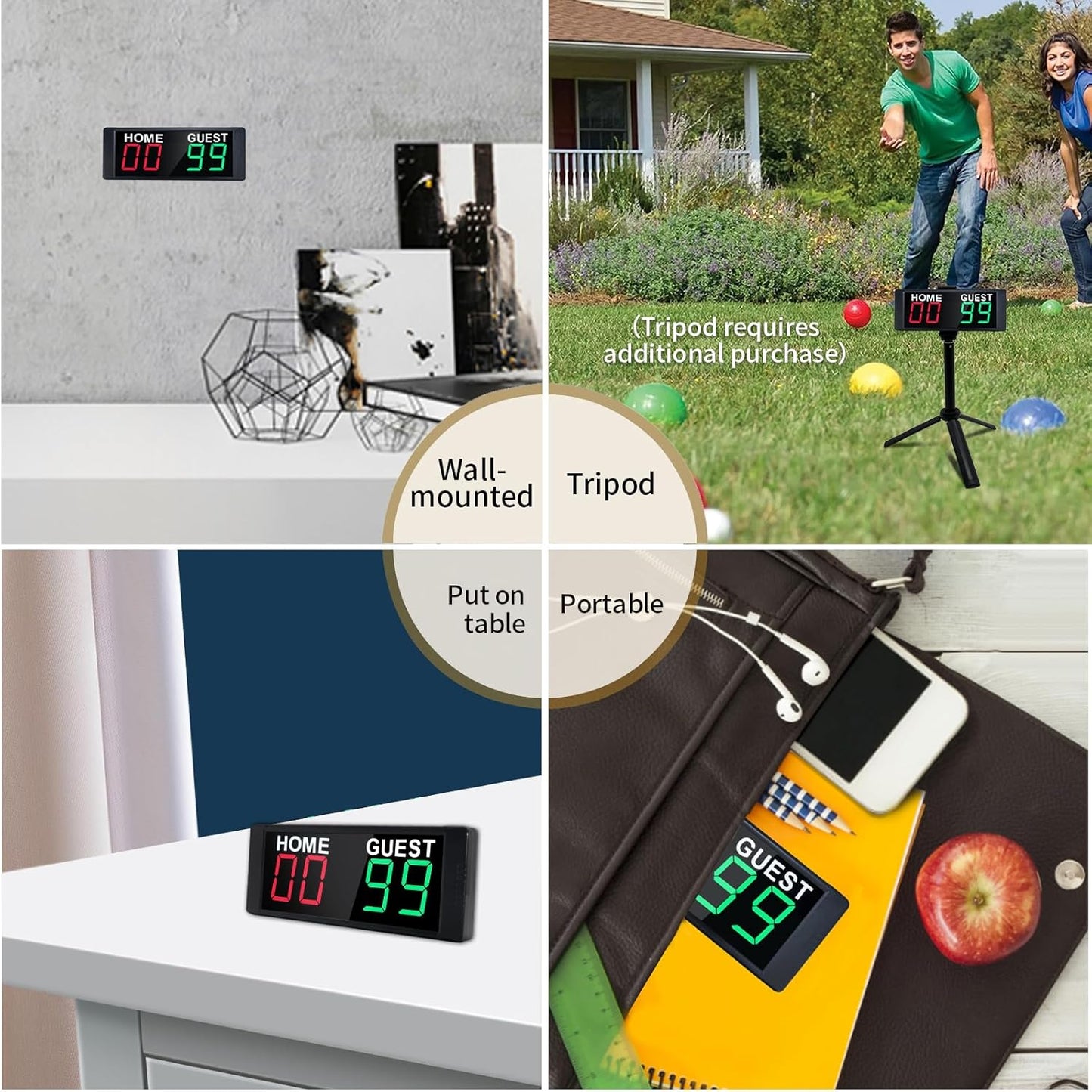 YZ Magnetic Battery Powered Cornhole Scoreboard,Portable Digital Scoreboard with Remote,Ping Pong Score Keeper with Buzzer,LED Electronic Scoreboard for Basketball/Baseball/Volleyball/Billiard Games
