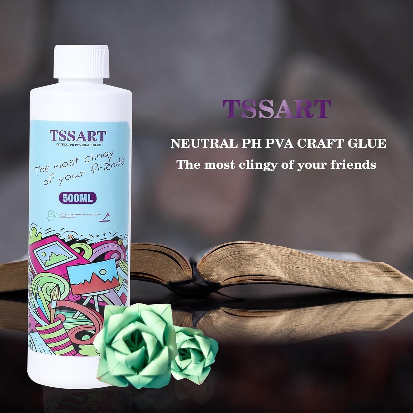 Neutral pH Craft Glue - 16.9floz Acid-Free PVA Formula Water Soluble Glue, Dries Clear and Flexible - Ideal for Arts, Paper, Photography, Scrapbooking and Book Binding - Flip Cap