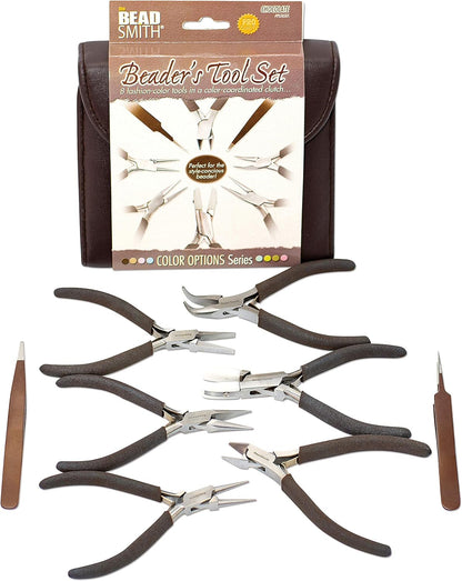 The Beadsmith Fashion Color Pliers – Set of 8 Slimline Color-Coordinated Tools – Matching Clutch in Chocolate – Jewelry Making Supply Kit to Create Necklaces, Bracelets, Earrings & More - Crafty Corner