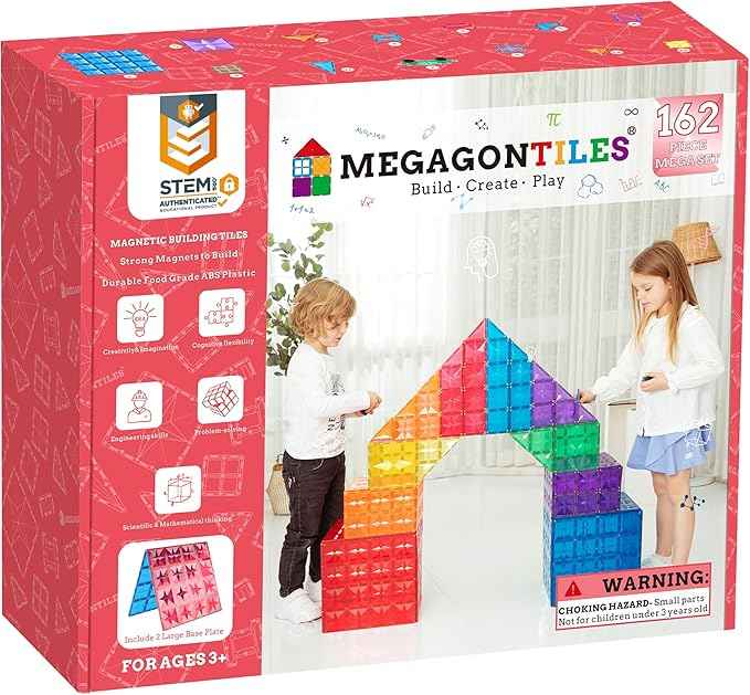 162PCS Premium Magnetic Tiles Set | STEM-Authenticated Magnetic Building Blocks | Educational Construction Toy for Kids Ages 3–8 (Boys & Girls)
