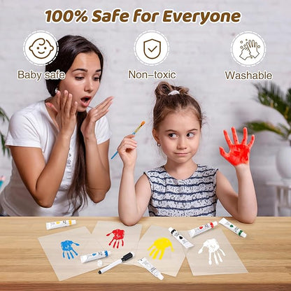 Family Handprint Kit, DIY Craft Keepsake Wooden Frame, Personalized Hand Print Ornament, Family Gifts for New Parents, Grandma and Grandpa, Mother's Day Father's Day, 6 Safe & Non-Toxic Paint