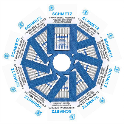 50 Schmetz Universal Sewing Machine Needles - Assorted Sizes - Box of 10 Cards