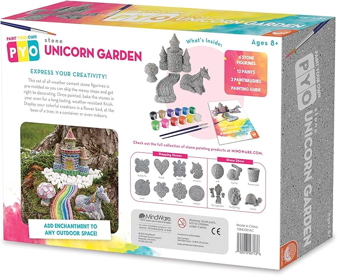 MindWare Paint Your Own Stone Unicorn Garden – Weather-Resistant Garden Rocks Paint Kit for Kids – Includes Paint, Brushes and Instructions – Ages 8 and Up