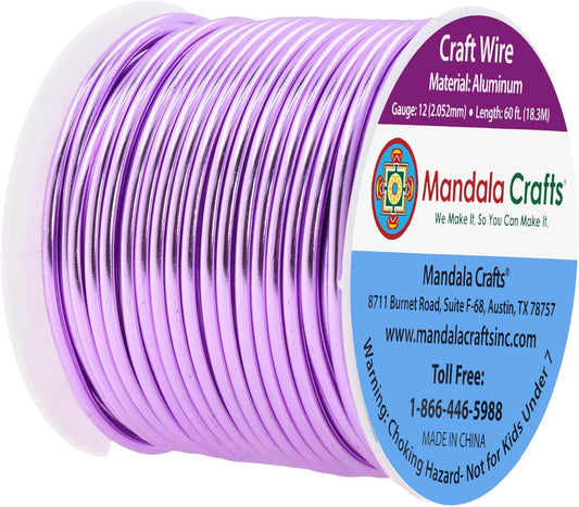 Mandala Crafts 12 Gauge Anodized Aluminum Craft Wire for Jewelry Making - 60 FT Colored Flexible Lavender Wire - Bendable for Bonsai Armature Crafting Sculpting - Crafty Corner