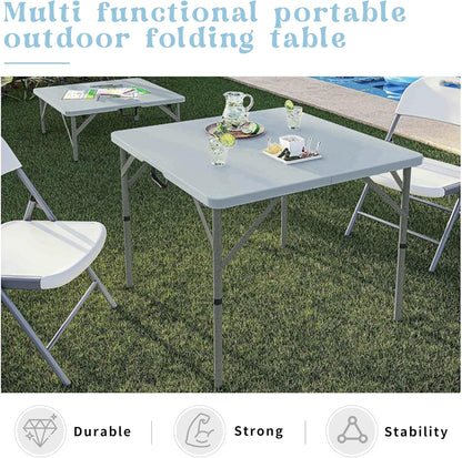 Set of 2 Square Folding Table 34in Multi-Functional Portable Folding Card Table with Carrying Handle for Indoor Outdoor Camping,Picnic, Office, Party Use HDPE Plastic Tabletop with Metal Frame(Grey)