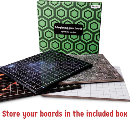 Hexers Role-Playing Game Board Mat, Square Grid Terrains, 8 Different terrains, Compatible with Dungeons and Dragons DND Pathfinder RPG, 27 on 23 inches, 1 inch Squares, Foldable & Dry Erase