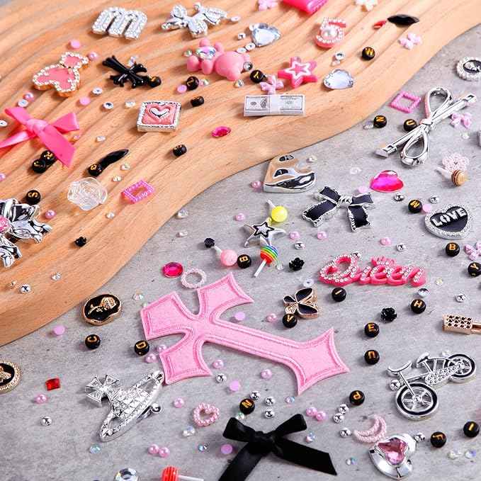 EIiovcnya 2380 Pcs Junk Phone Case Charms Kit, Charms for Customizing DIY Cases, with Nail Accessories, Cute Bow, Star, Candy, Letter Beads, Flatback Aesthetic Big Decor Valentine's Day Gift