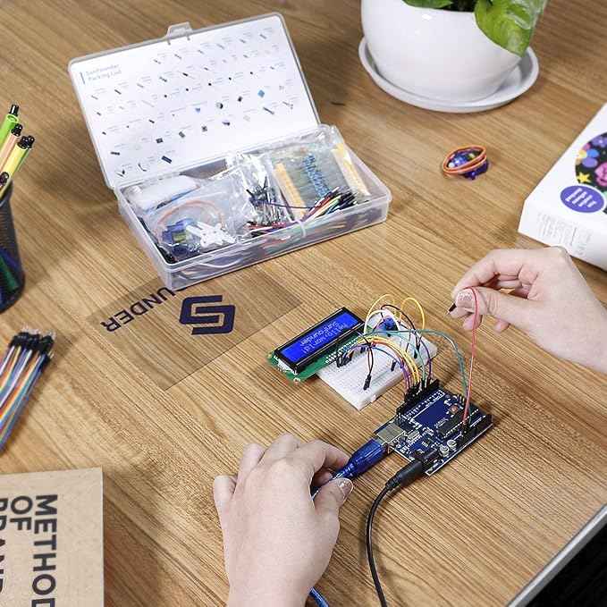 SUNFOUNDER Electronics Fun Kit with 1602 LCD Module, Breadboard, LED, Resistor for Arduino UNO Mega Gold Raspberry Pi