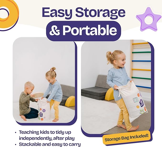 ComfyBumpy Wooden Stepping Stones for Kids | Set of 13 Montessori Stepping Stones for Toddlers - Double-Sided Stepping Stone Kit with Colors, Engraved Numbers and Shapes for Balance & Sensory Play