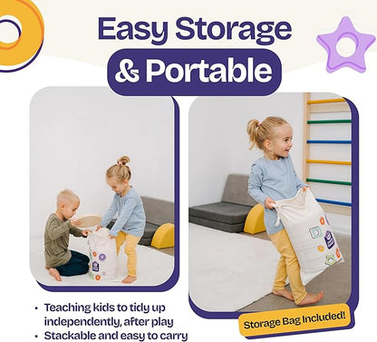 ComfyBumpy Wooden Stepping Stones for Kids | Set of 13 Montessori Stepping Stones for Toddlers - Double-Sided Stepping Stone Kit with Colors, Engraved Numbers and Shapes for Balance & Sensory Play