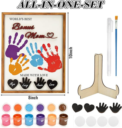 Bonus Mom Gifts DIY Handprint Kit Personalized Keepsake Frame, Gifts for Stepmom Step Mother Christmas Birthday Mother Gift, Bonus Mom Gift from Daughter Son Family Craft