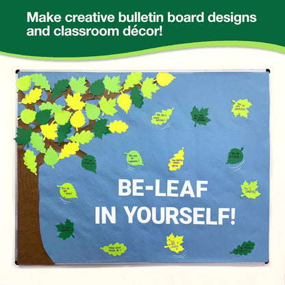 120 Pieces Spring Leaf Paper Cutouts with IDEA Guide, 2-Sided US Made Card Stock Punch Out Maple, Oak, and Birch Leaves for Bulletin Boards, Classroom Decor, Spring Crafts, DIY Scrapbook, and Posters - Crafty Corner