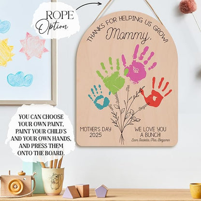 Personalized Handprint Wood Sign for Mom, Grandma, or Nana – DIY Paint Kit Not Included – Custom Wooden Plaque – Mother’s Day Keepsake – Family Handprint Art – Gift for Parents