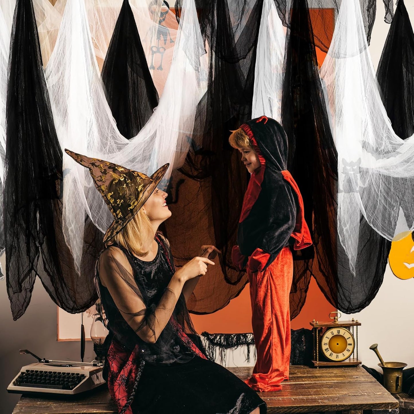 Boao Halloween Cheese cloth 85 x 197 Inch White and Black Cheesecloth Roll for Crafts Large Cotton Muslin Gauze Fabric for Halloween Outdoor & Indoor Spooky Decoration