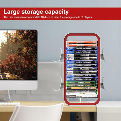 Wigmoa OYO-1 15.8INCH Game Storage Tower - PS5/Xbox Series/Switch Compatible, 18 Disc Organizer with 4 Controller Holder, Red/White