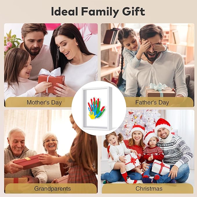 Family Handprint Kit, Hand Prints Keepsake Frame, DIY Craft Gift for New Parents & Mom & Baby, Grandparents, Mother's Day, Father's Day, Adoption Day, Anniversary, 6 Non -Toxic Paints (White)