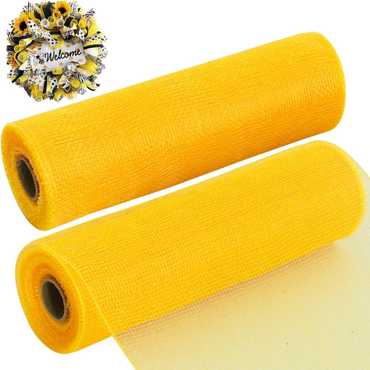 TONIFUL 2 Rolls 10 Inch Yellow Decorative Mesh Ribbbon Rolls, Fabric Mesh for Mesh Wreath Supplies, Front Door Wreath Crafts Tree Decor Christmas NewYears Halloween Decoration (10 yds/roll) - Crafty Corner