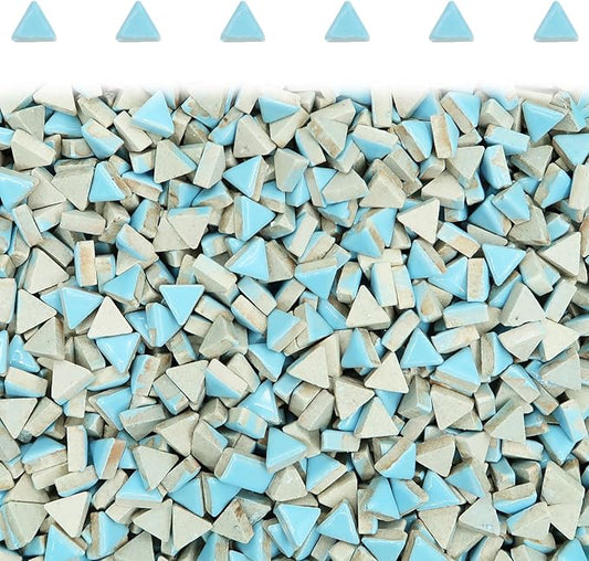 Light Blue Triangle Ceramic Mosaic Tiles for Crafts Bulk, 150 Pieces Mosaic Ceramic Tile Supplies, Small Trianglar Mosaic Pieces for DIY Mosaic Vases Cups Photo Frame Material Supplies