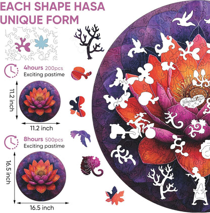 Flower Wooden Puzzle for Adults, Mandala Jigsaw Puzzles 200 Piece, Unique Shapes Family Reunion Puzzle for Adults and Kids, Beautiful Package, Best Gift for Family Friends Medium 11.2x11.2in