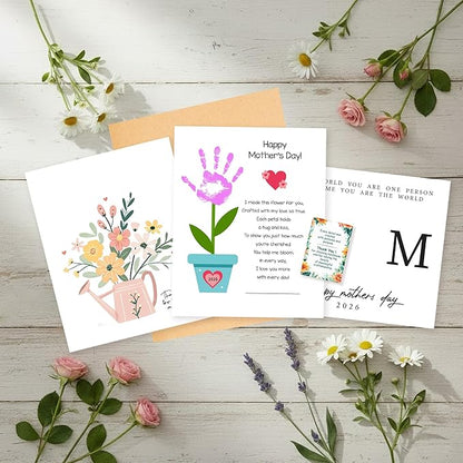 DIY Mothers Day Gifts from Kids Daughter, Pack 3 Mother’s Day Handprint Art Craft DIY Gift, Floral Bouquet Keepsake, Best Mom Ever Gifts, Meaningful Personalized Gift for Mom, Grandma from Daughter Son