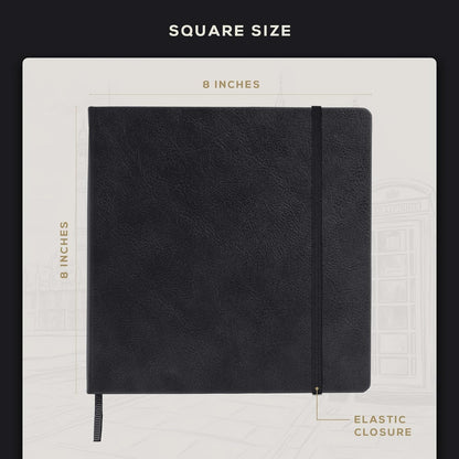 Beechmore Books Square Sketchbook – 8x8 Premium Vegan Leather Bound Large Sketch Book Hardcover with 156 Thick 160gsm Perforated Ivory Pages, Blank Sketch Pad, Gift Boxed Back Pocket, Ribbon Bookmark