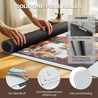 ropoda 1500 Pieces 46" x 26 "Puzzle Mat Roll Up, Puzzle Saver with 4 Large Sorting Trays & Travel Storage Bag, Portable Rollup Puzzles Keeper(Grey)