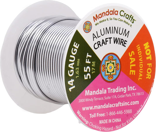 Mandala Crafts 14 Gauge Anodized Aluminum Craft Wire for Jewelry Making – 330 FT Colored Flexible Silver Copper Light Gold Gray Gold Red Wire - Bendable for Bonsai Armature Crafting Sculpting - Crafty Corner