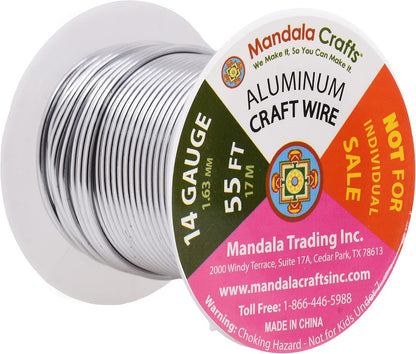 Mandala Crafts 14 Gauge Anodized Aluminum Craft Wire for Jewelry Making – 330 FT Colored Flexible Silver Copper Light Gold Gray Gold Red Wire - Bendable for Bonsai Armature Crafting Sculpting - Crafty Corner