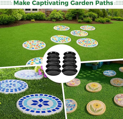 10 Pcs Stepping Stone Molds, Round Concrete Molds, Including 5 Sizes, 8.1-10.8 in, Reusable Plastic Garden Paving DIY Mold for Patio Backyard Lawn Decoration